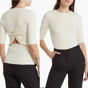 NWT: Favorite Daughter The Park Avenue Cashmere-Blend Ribbed Top - Whipped Cream